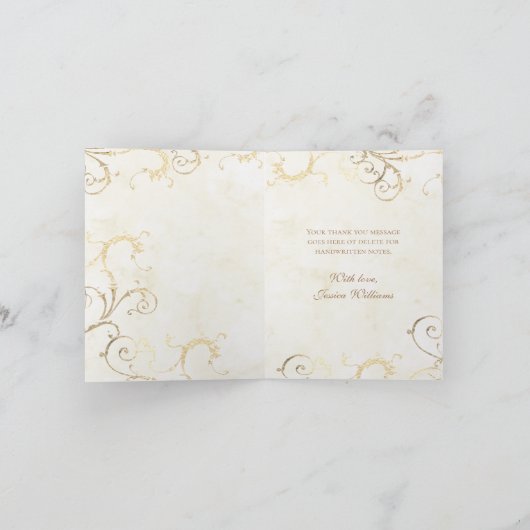 Bloemblauw Iris Goud Damast Wit Bedankkaart (Binnen)