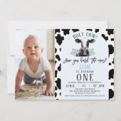 Bloemblauw Koe Print Foto Heilige Koe 1e verjaarda Kaart (Voorkant)