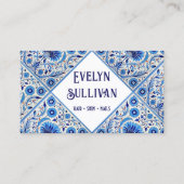Bloemblauw mediterraan tegels visitekaartje (Voorkant)
