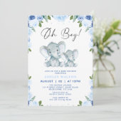 Bloemblauw Oh Boy Elephant Baby shower Kaart (Staand voorkant)