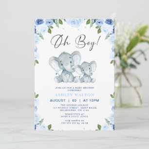 Bloemblauw Oh Boy Elephant Baby shower Kaart