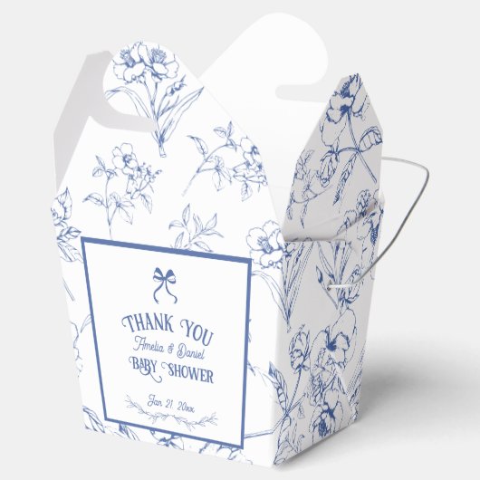 Bloemblauw Ornament Dank u Baby shower Bedankdoosjes (Geopend)