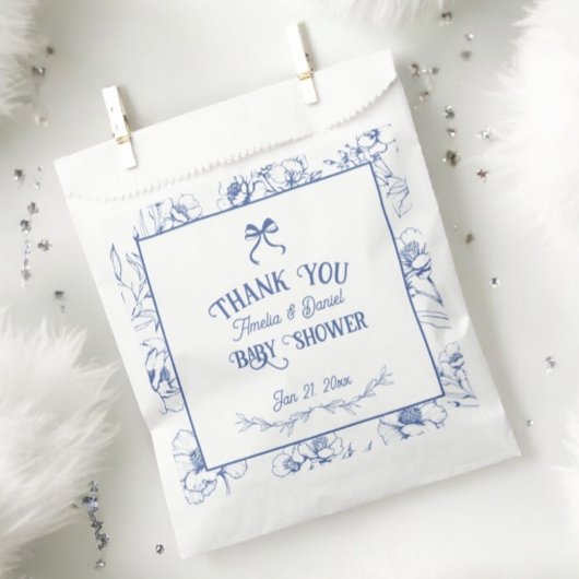Bloemblauw Ornament Dank u Baby shower Bedankzakje