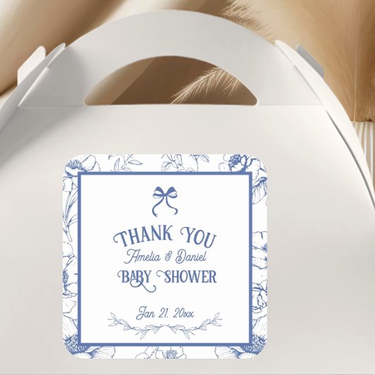  Bloemblauw Ornament Dank u Baby shower Vierkante Sticker