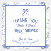  Bloemblauw Ornament Dank u Baby shower Vierkante Sticker (Voorkant)