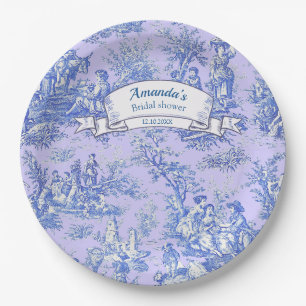  Bloemblauw paarse Toile de Jouy Papieren Bordje