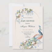 Bloemblauw pauw vogel baby shower kaart (Voorkant)