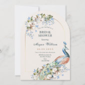 Bloemblauw pauw vogel vrijgezellenfeest kaart (Voorkant)