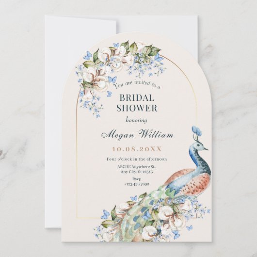 Bloemblauw pauw vogel vrijgezellenfeest kaart (Voorkant)