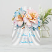 Bloemblauw Roze Gele Bloemen Verjaardagsfeest Kaart (Staand voorkant)