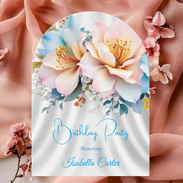 Bloemblauw Roze Gele Bloemen Verjaardagsfeest Kaart