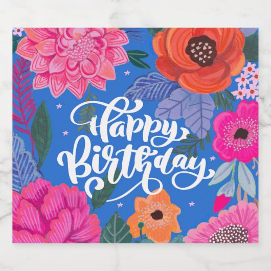 Bloemblauw Roze Verjaardagsfeest Likeurfles Etiket (Enkel label)