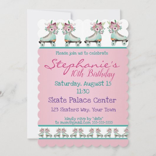Bloemblauw Schaats Birthday Party Kaart (Voorkant)
