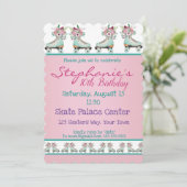 Bloemblauw Schaats Birthday Party Kaart (Staand voorkant)