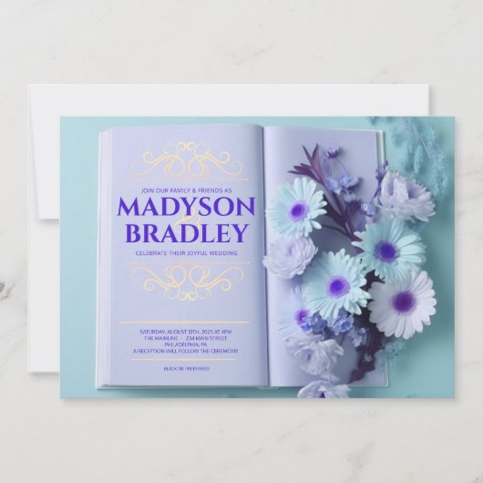  Bloemblauw Storybook Boek Trouwen Kaart (Voorkant)