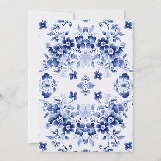 Bloemblauw Toile de Jouy Bruids Douche Uitnodiging (Achterkant)