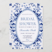 Bloemblauw Toile de Jouy Bruids Douche Uitnodiging (Voorkant / Achterkant)