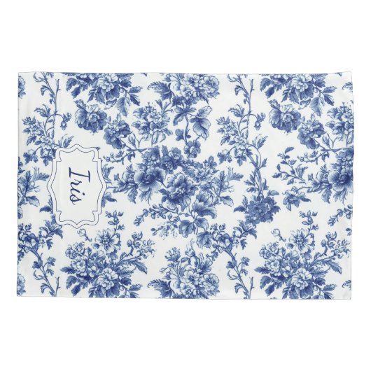 Bloemblauw Wit Gepersonaliseerd Kussensloop (Achterkant)