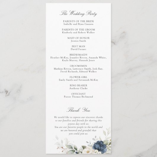 Bloemblauw wit groen goud bruiloft programma programmakaart (Achterkant)