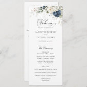 Bloemblauw wit groen goud bruiloft programma programmakaart (Voorkant / Achterkant)