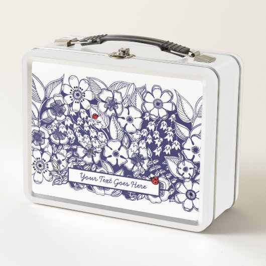 Bloemblauw Wit Tekening Metalen Lunch Box (Voorkant)