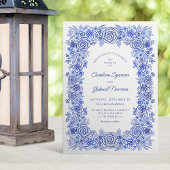 Bloemblauwe Chinoiserie Franse bruiloft Kaart