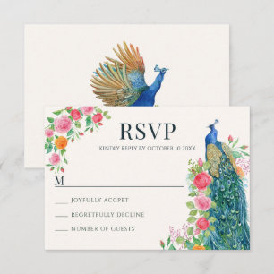Bloemblauwe pauw vogel RSVP kaart