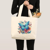 Bloemblauwe vlinder grote tote bag (Voorkant (product))