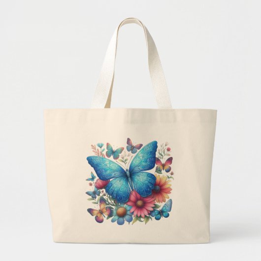 Bloemblauwe vlinder grote tote bag (Voorkant)