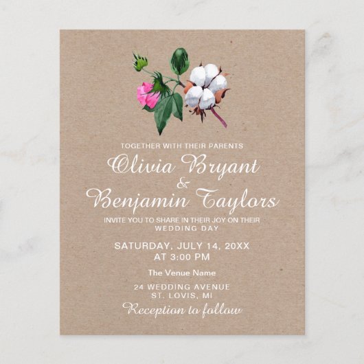 Bloembloem bloesem. Rustige Natuur Kraft Wedding Flyer (Voorkant)