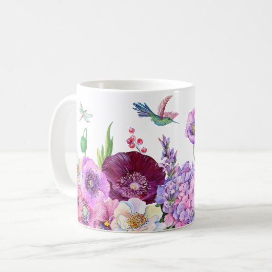 Bloembloem foto aangepaste naam koffiemok (Voorkant links)