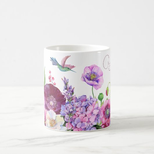 Bloembloem foto aangepaste naam koffiemok (Center)