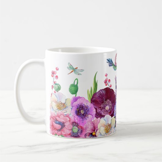 Bloembloem foto aangepaste naam koffiemok (Links)