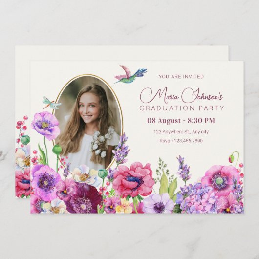 Bloembloem foto afstuderen kaart (Voorkant / Achterkant)