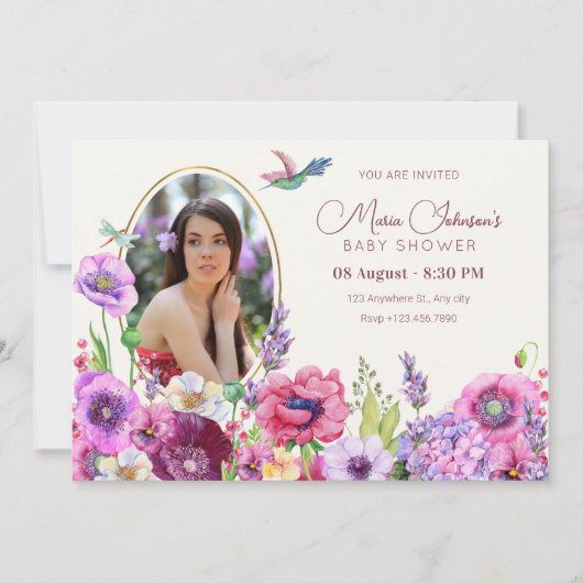 Bloembloem foto baby shower kaart (Voorkant)