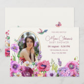 Bloembloem foto baby shower kaart (Voorkant / Achterkant)