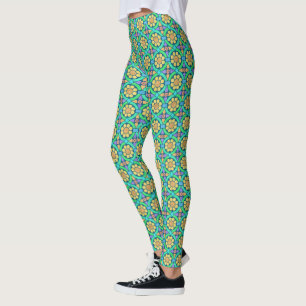 Bloembloem geometrisch patroon Schattige geel groe Leggings
