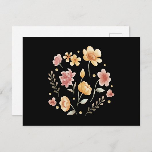 Bloembloemen en -bladeren waterverf briefkaart (Voorkant / Achterkant)