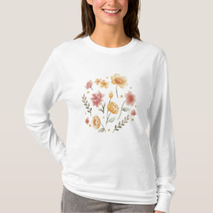 Bloembloemen en -bladeren waterverf t-shirt