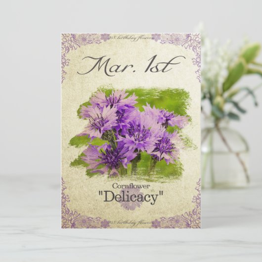 Bloembloemen op 1 maart "Cornflower" Kaart (Staand voorkant)