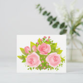 Bloembloemen roze en groene Roos Hallo - Briefkaart (Staand voorkant)