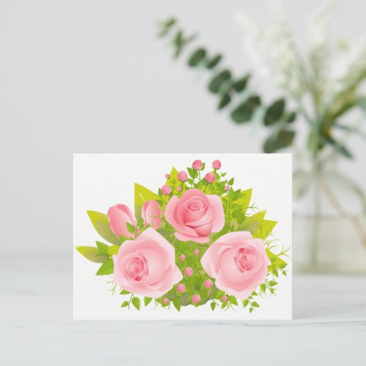 Bloembloemen roze en groene Roos Hallo - Briefkaart (Staand voorkant)