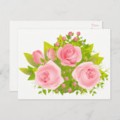 Bloembloemen roze en groene Roos Hallo - Briefkaart (Voorkant / Achterkant)