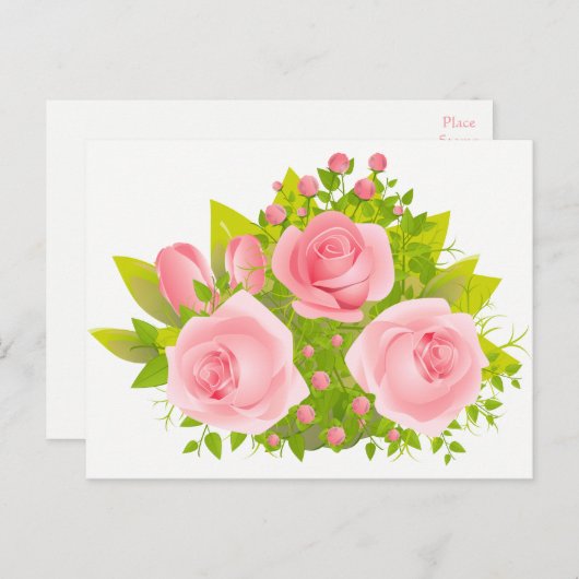 Bloembloemen roze en groene Roos Hallo - Briefkaart (Voorkant / Achterkant)