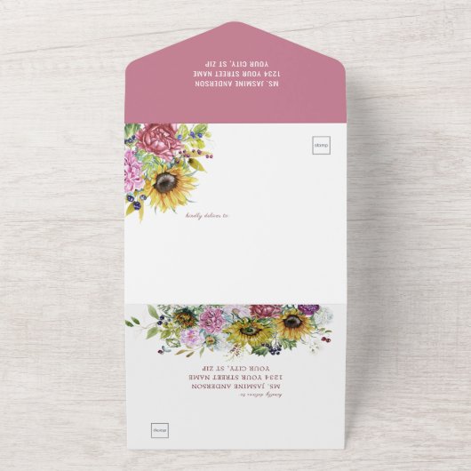 Bloembloemen zonnebloemen Peonies Weddenschap All In One Uitnodiging (Buitenkant)