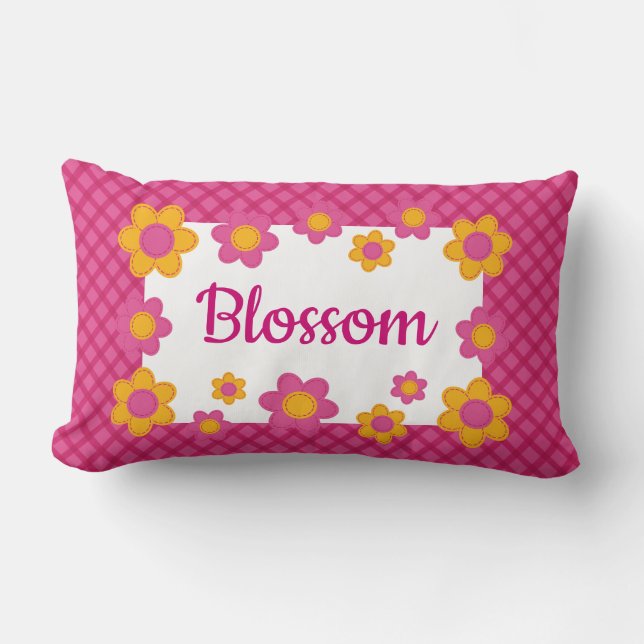 Bloembloesem gepersonaliseerde roze fuchsia plaid kussen (Voorkant)