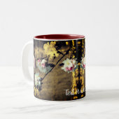 Bloembloesems in Sepia gepersonaliseerd Tweekleurige Koffiemok (Voorkant links)