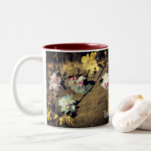 Bloembloesems in Sepia gepersonaliseerd Tweekleurige Koffiemok