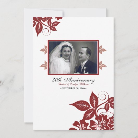 Bloembloesems Jubileum Party Invite (red) Kaart (Voorkant)