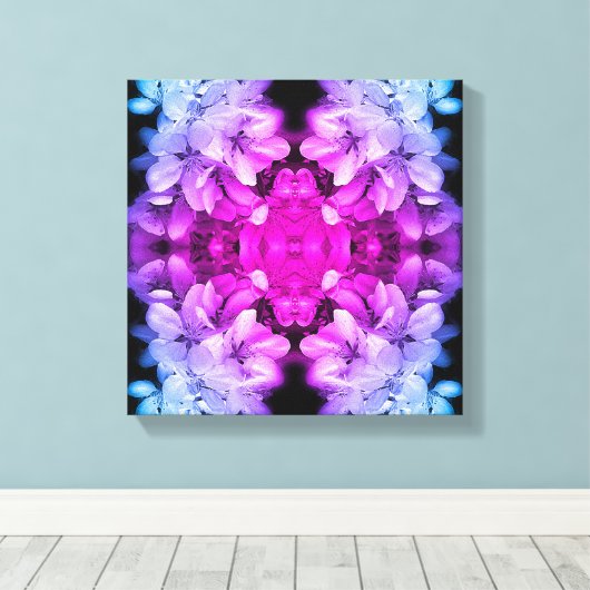 Bloembloesems zwart en wit Abstract gekleurd Canvas Afdruk (Insitu (Houten vloer))